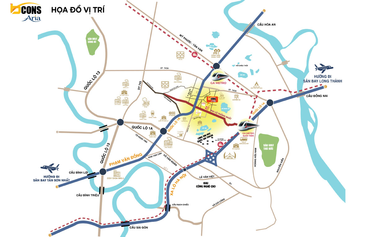 vị trí dự án bcons aria